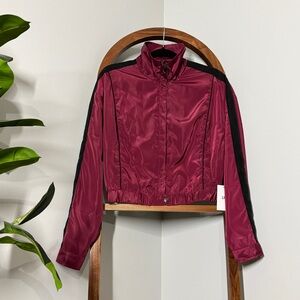 LPA Revolve LARGE Burgundy Gianni Striped Windbreaker Full Zip Jacket NEW